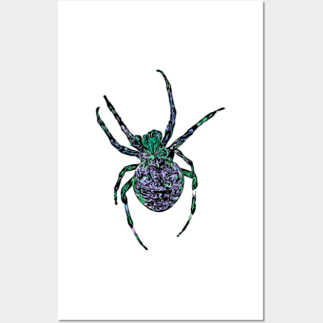 Zombie Spider Fierce Orb-Weaver Green Purple Wall Art by Griffelkinn